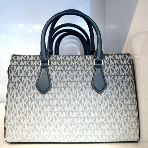 Michael Kors Sheila Medium Ombré Signature Logo Satchel Bag Navy Blue Multi - Picture 6 of 9